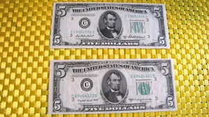 2-- 1950-D B & C notes Crisp $5 Dollar UNITED STATES NOTEs , B.U. conditions - Picture 1 of 6