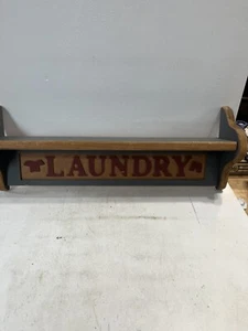 - 23 X 8 Laundry Room Themed Vintage Wall Shelf Wood - Picture 1 of 5