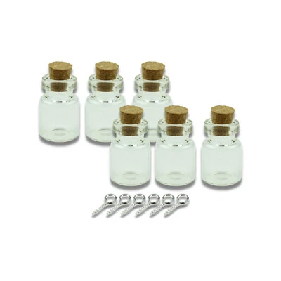 MARKENLOS 6 piccole bottiglie di vetro 22x15mm per bricolage con tappo e occhielli a vite pendenti