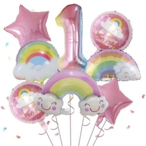 RAINBOW 1st Birthday Balloon Set Party Decoration 8 Piece Set Age 2 Pink Girls - Picture 1 of 1