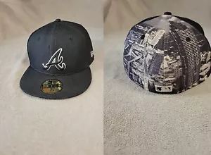 Atlanta Braves New Era Hat Skyline Fitted Size 7 1/8 Black White Logo MLB Cap - Picture 1 of 16