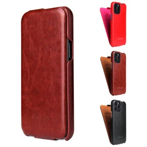 For iPhone 16e/15/14/13/12/11 Pro Max Vertical Flip Case PU Leather Phone Cover - Picture 1 of 21