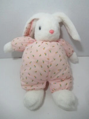 Plush white bunny rabbit rosebud print pink attached outfit ears vintage SPOTS - Image 1 of 4