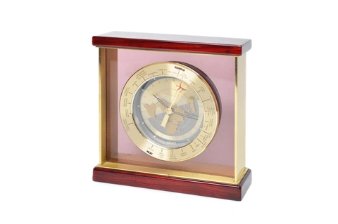 Seiko World Clock / Purple Smoked Glass, Brass & Mahogany Wood / Vintage 1980's Cover