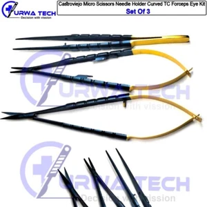 Set 3 pezzi Castroviejo micro forbici porta aghi TC micro pinze occhi dentali - Foto 1 di 5