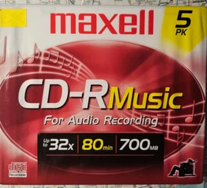Maxell 5 Pack CD-R Music Audio Recording 32X 80Min 700MB New - Picture 1 of 2