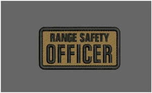 RANGE SAFETY OFFICER embroidery patches 2x4  hook on back black on coyote brown - Picture 1 of 2