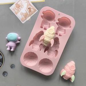 Cartoon Astronaut Rocket Shaped Silicone Mold Chocolate Dessert DIY Soap Tool - Picture 1 of 8