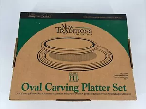 Pampered Chef 1319 White/Gray New Traditions Collection Oval Carving Platter Set - Picture 1 of 3