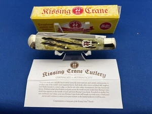 Kissing Crane Cutlery Green Bone  Trapper  Pocket Knife 4 1/8” Closed  With COA - Picture 1 of 5