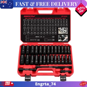 29-Piece 1/2" Drive Impact Socket Set, SAE and Metric Deep Sockets with Socket - Picture 1 of 10