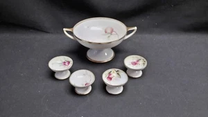 Nippon Hand Painted Fruit & Floral Master Salt Dish & 4 Salt Dips - Picture 1 of 12