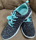 JUSTICE SNEAKERS SIZE 5 CHEETAH GRAY/TURQ LIGHTWEIGHT SUPER CUTE!!