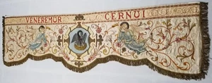 Antique French Silk Hand Embroidered Angles & Botanical Altar Hanging 189x48cm - Picture 1 of 13