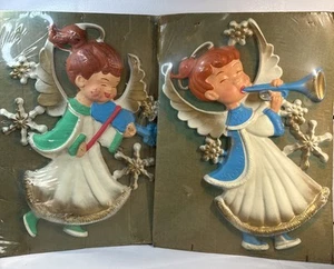 VTG Christmas Blow Mold Angels Wall Mount Plaques Lot 2 New Large 21” 50s 60s - Picture 1 of 13