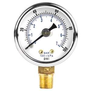 1/8 NPT Air Compressor Hydraulic Pressure Gauge 0-100 PSI Side Mount 1.5" Face - Picture 1 of 7