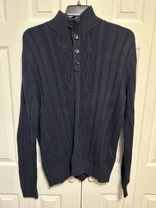 Nautica Men’s Cable Knit Henley Pullover Sweater w/Mock Neck, Navy Blue, XL - Picture 1 of 16