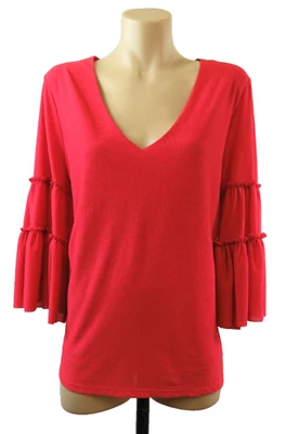 Sportsgirl Womens Size M 12 Red Top 3/4 Bell Sleeves Stretch Boho Work Party EUC - image 1 of 4