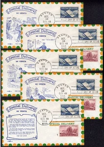 1954 20c Handed Letter Special Delivery (E20) FIVE Differnt Pent-Arts FDCs TD737 - Picture 1 of 1