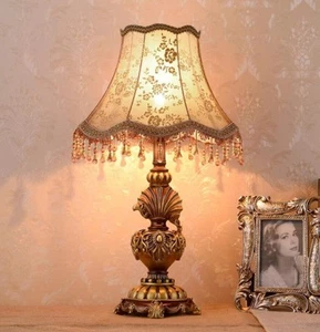Table Lamp Vintage Cloth Tassel Shade with Peacock Base 55cm Tall - FOR AUCTION - Picture 1 of 8