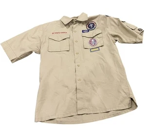 Boy Scouts of America Uniform Khaki Tan Short Sleeved Shirt Youth Large - Picture 1 of 8