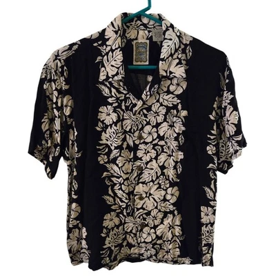 Men's Hawaiian Shirt Short Sleeve Black/White Ocean Current Aloha Casual Vintage - Image 1 of 4