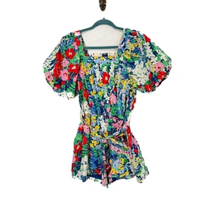 Entro Floral Print Romper Women's Small Puff Sleeve Floral Shorts Romper - Picture 1 of 4
