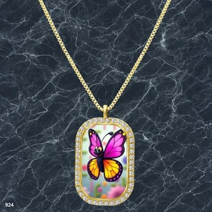 Amazing Colorful Butterfly Pendant Necklace Image Design Classy Gold Tone Pure - Picture 1 of 4