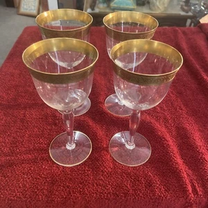 Glastonbury-Lotus Minton 36 Gold Encrusted Water Wine Goblets Set of 4 c 1960 - Picture 1 of 5