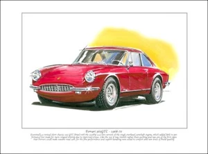 FERRARI 365 GTC 1968-70 - Estampado Bellas Artes - Imagen Tamaño A4 - Coche Clásico Italiano - Imagen 1 de 1