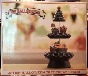 NEW MR HALLOWEEN 20” 3 TIER Black Ceramic Tree Cupcake Cake Stand Party Decor - Picture 1 of 4
