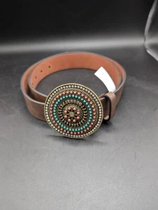 Ariat Ladies Brown Belt with Rhinestones & Turquoise Buckle A1529802L - Picture 1 of 3