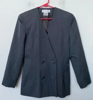 Chaqueta Blazer Christian Dior Para Mujer Gris Doble Pecho 100% Lana Talla 6 ¡USADA EN EXCELENTE ESTADO! Foto 1 de 4