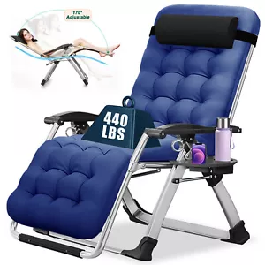 Foldable Lounge Recliner Outdoor Lawns Lounge Chair With Cup Holder & Cotton Pad - Picture 1 of 12