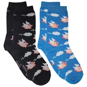 Flying Pig Wings When Pigs Fly Sky Sow Boar Fun Foozys Socks 2 Pairs Women's
