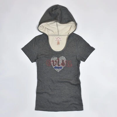 Camiseta con Capucha EVISU Para Mujer Gris Manga Corta Capucha Japón Lentejuelas Talla 34 Foto 1 de 4