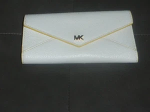 Michael Kors Money Pieces Slim Tri-Fold Envelope Wallet Optic White Neon Yellow - Picture 1 of 7
