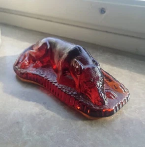 VINTAGE Amber Glass FIGURINE Resting Wolf Dog Sculpture Animal Decor 7.5" RARE - Picture 1 of 10