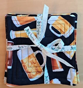 Taza Acolchada Hecha a Mano Alfombra Bebida Posavasos Tema Cerveza ~ Lote de 4 - Imagen 1 de 6