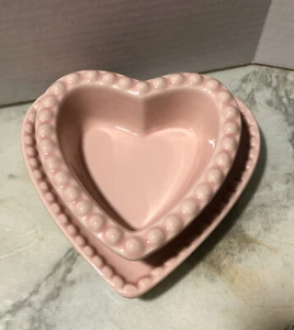Williams Sonoma Heart Ramekin Bowl & Plate Set Pink Valentines Day Dinner Gift - Picture 1 of 9