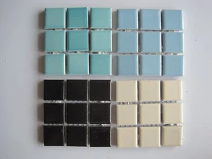 36 Pcs (4 x 9) 23 x 6 mm Ceramic Pool Mosaics on mesh blue, mint, vanilla, black - Picture 1 of 1