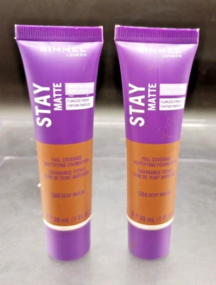 全新 Rimmel Stay 哑光液体慕斯粉底 #504 深摩卡 1 液量盎司-数量 2 — 第 1/4 张图片