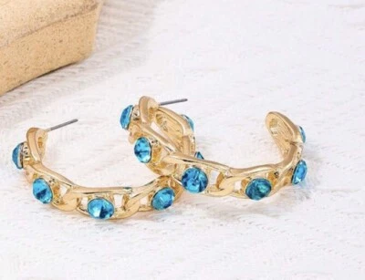 NEW GORGEOUS💕GOLD PLATED  OPEN HOOP RHINESTONE FASHION EARRINGS SMALL - image 1 of 3