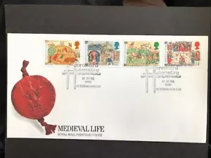 GT BRITAIN 1986 MEDIEVAL LIFE 4v FIRST DAY COVER HEREWARD COUNTRY PETERBOROUGH - Picture 1 of 1