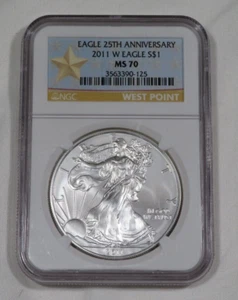 2011 W American Silver Eagle 25th Anniversary NGC MS70 PERFECT grade West Point - Picture 1 of 2