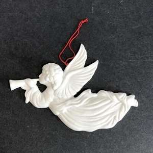 Vintage Angel Ornament in Bisque, White Retro Bisque Christmas Tree Horn - Picture 1 of 7