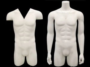 Adult Male Matte White Invisible Ghost Mannequin Body Torso with Base - Picture 1 of 6
