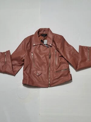 Love Tree Faux Leather Jacket Large Moto Biker Full Zip Red Cropped - Image 1 of 4