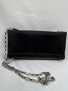Express Black￼ Purse Folds To Clutch Shoulder Bag Silver Chain Zipper Magnet - Picture 1 of 8