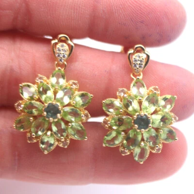 Unheated Gemstone Green Peridot, Sapphire & Zircon Earrings 925 Silver - Image 1 of 4